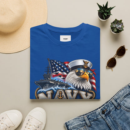 Navy Veteran Eagle T‑Shirt – Patriotic American Flag & Battleship Design