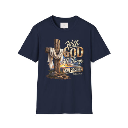 With God All Things Are Possible T‑Shirt — Christian Cross Faith Shirt