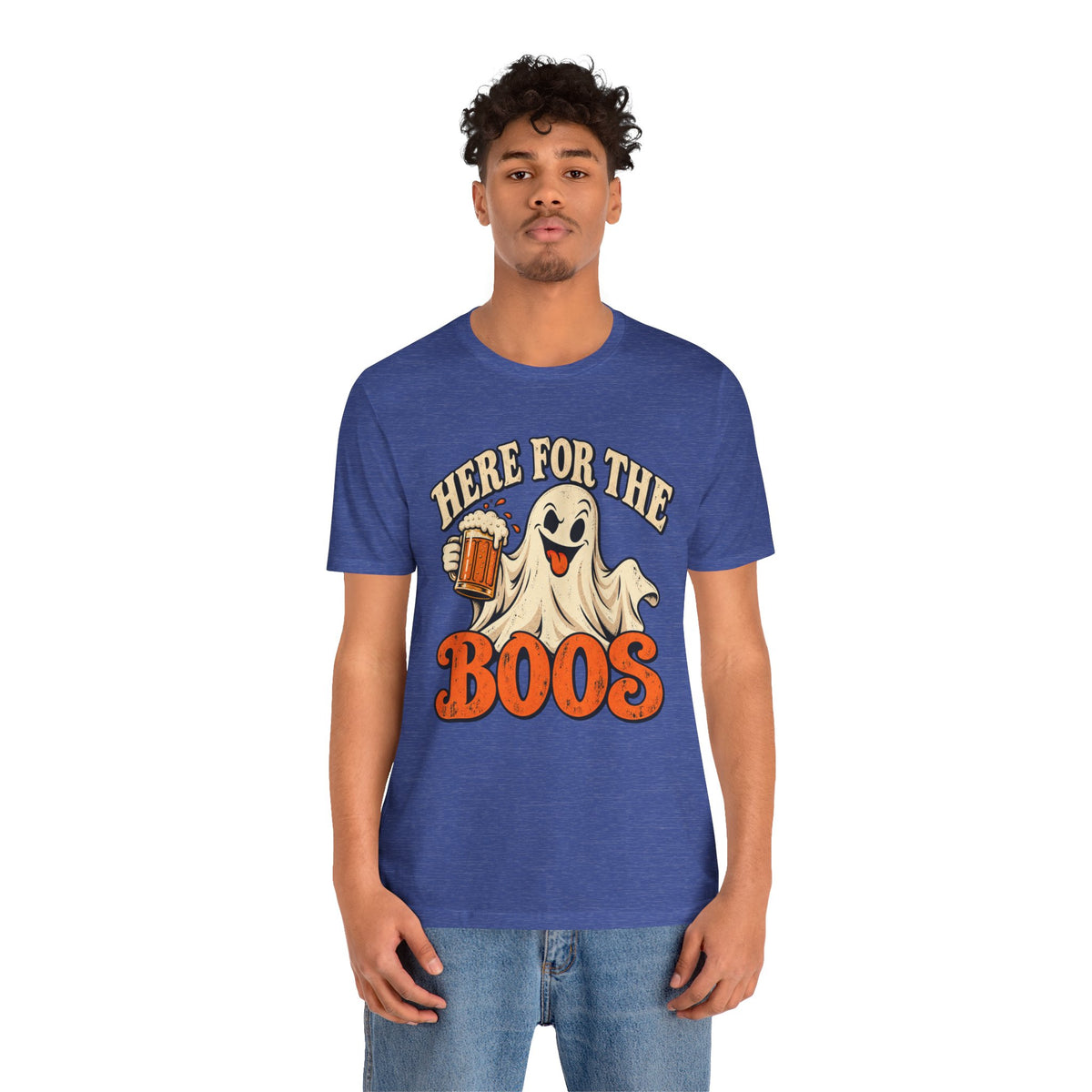 Here for the Boos Halloween T-Shirt — Ghost Drinking Beer Graphic Tee