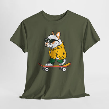 Skateboarding French Bulldog T‑Shirt – Cute Bulldog on Skateboard Graphic Tee