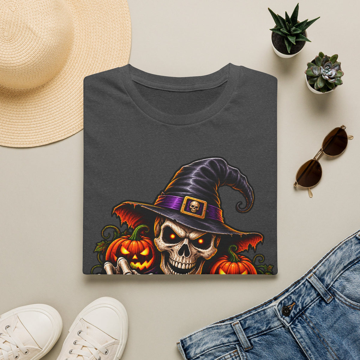 Halloween Skull Witch T-Shirt — Trick or Treat Pumpkin Graphic Tee