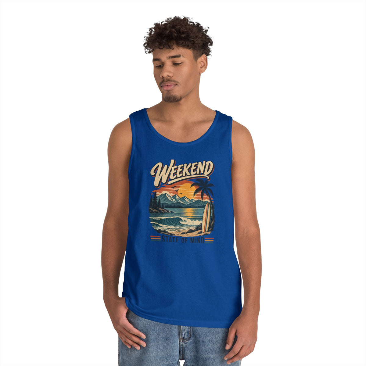 Weekend State of Mind Tank Top — Retro Beach Surf Sunset Graphic