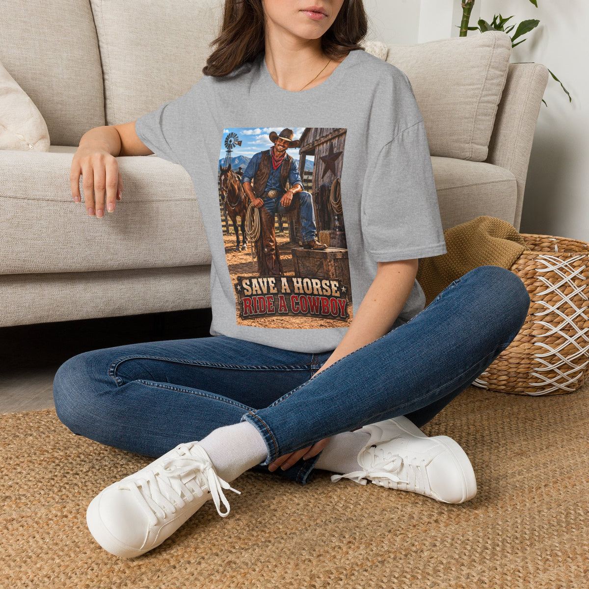 Cowboy Graphic T-Shirt — “Save a Horse, Ride a Cowboy” Western Tee