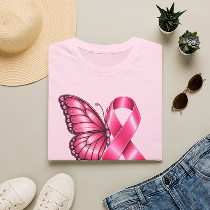Pink Ribbon Butterfly Breast Cancer Awareness T-Shirt | Support Ribbon Tee