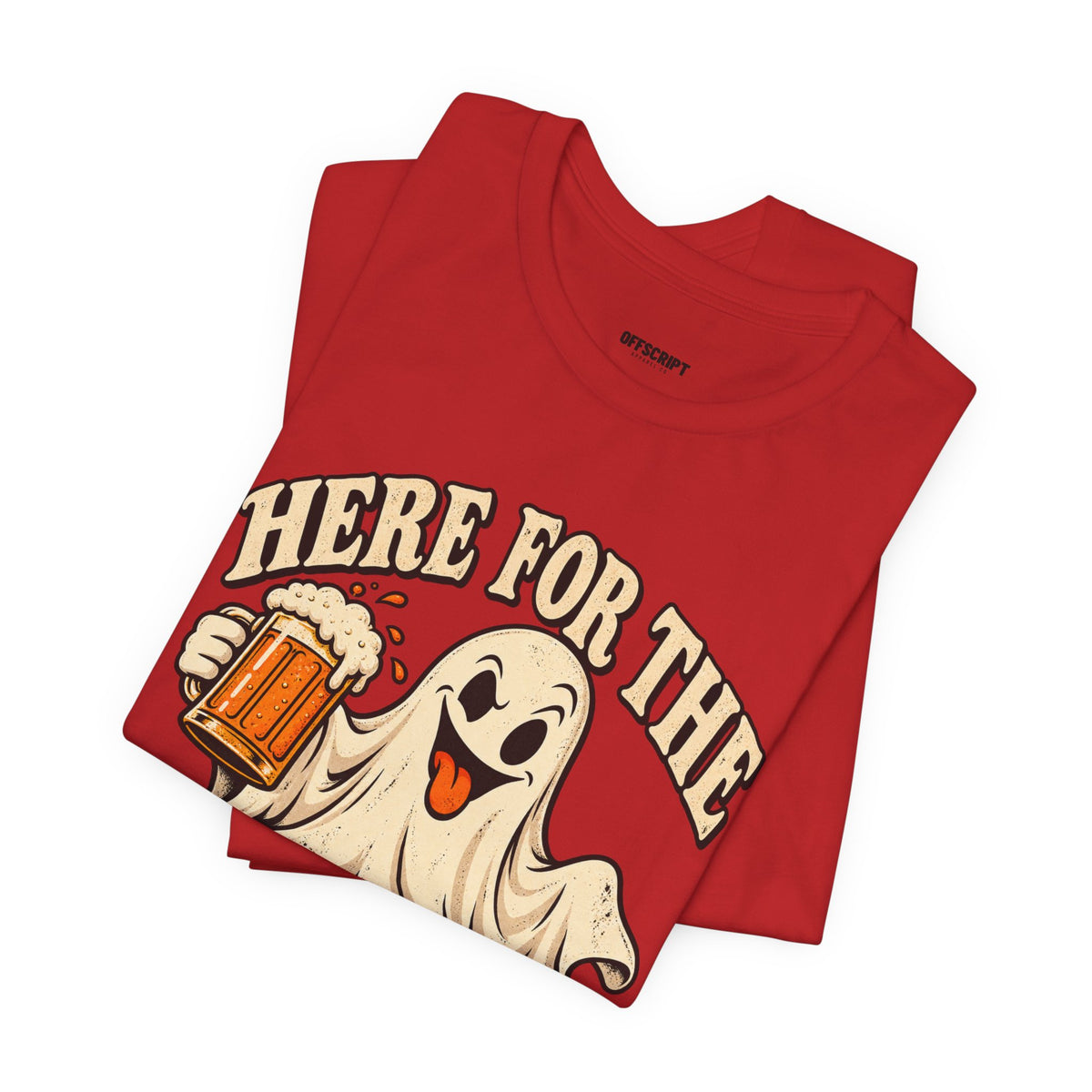 Here for the Boos Halloween T-Shirt — Ghost Drinking Beer Graphic Tee