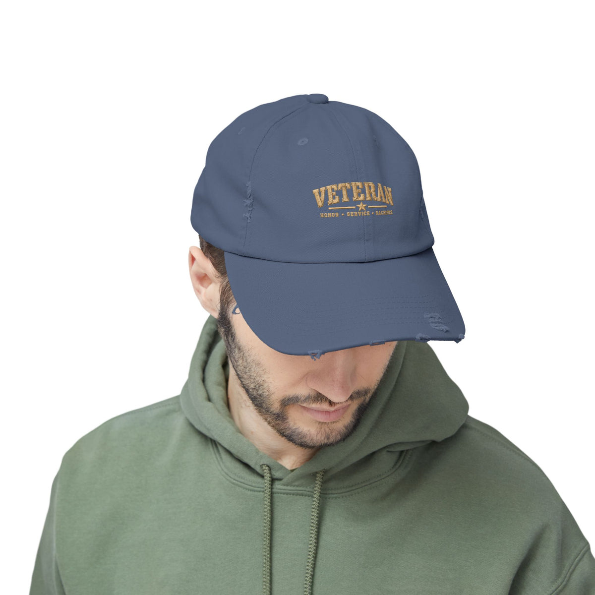 Veteran Distressed Cap — Honor Courage Sacrifice Embroidered Hat