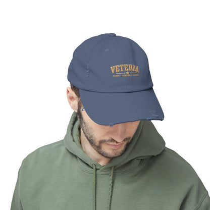 Veteran Distressed Cap — Honor Courage Sacrifice Embroidered Hat