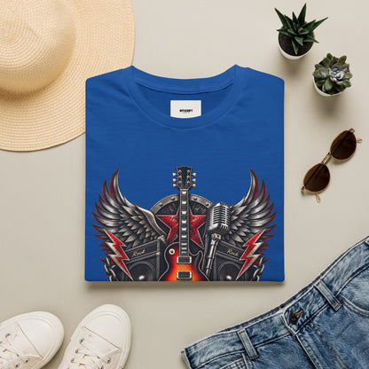 Rock 'n' Roll Guitar Tee — Vintage Winged Guitar & Microphone Design
