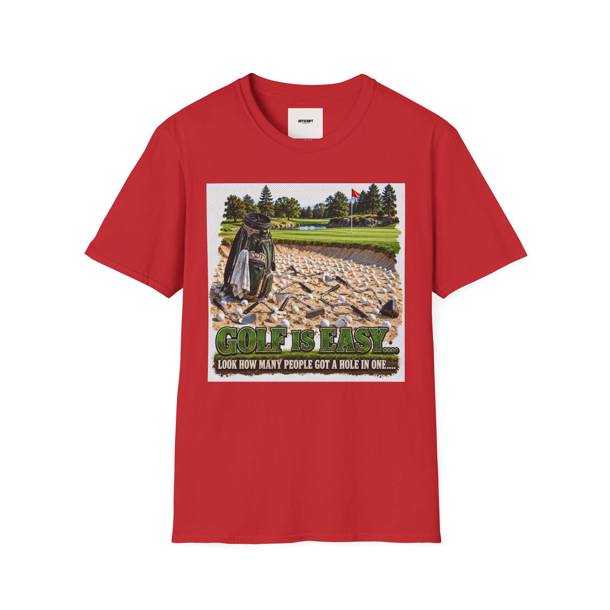 Golf Bunker Scene T-Shirt — "How Many People Live & Work In Dunes" Graphic Tee