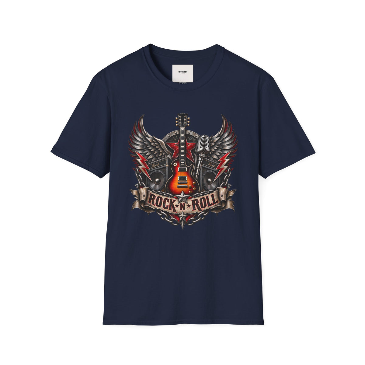 Rock 'n' Roll Guitar Tee — Vintage Winged Guitar & Microphone Design