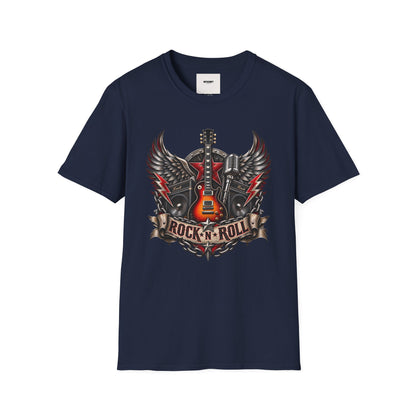 Rock 'n' Roll Guitar Tee — Vintage Winged Guitar & Microphone Design