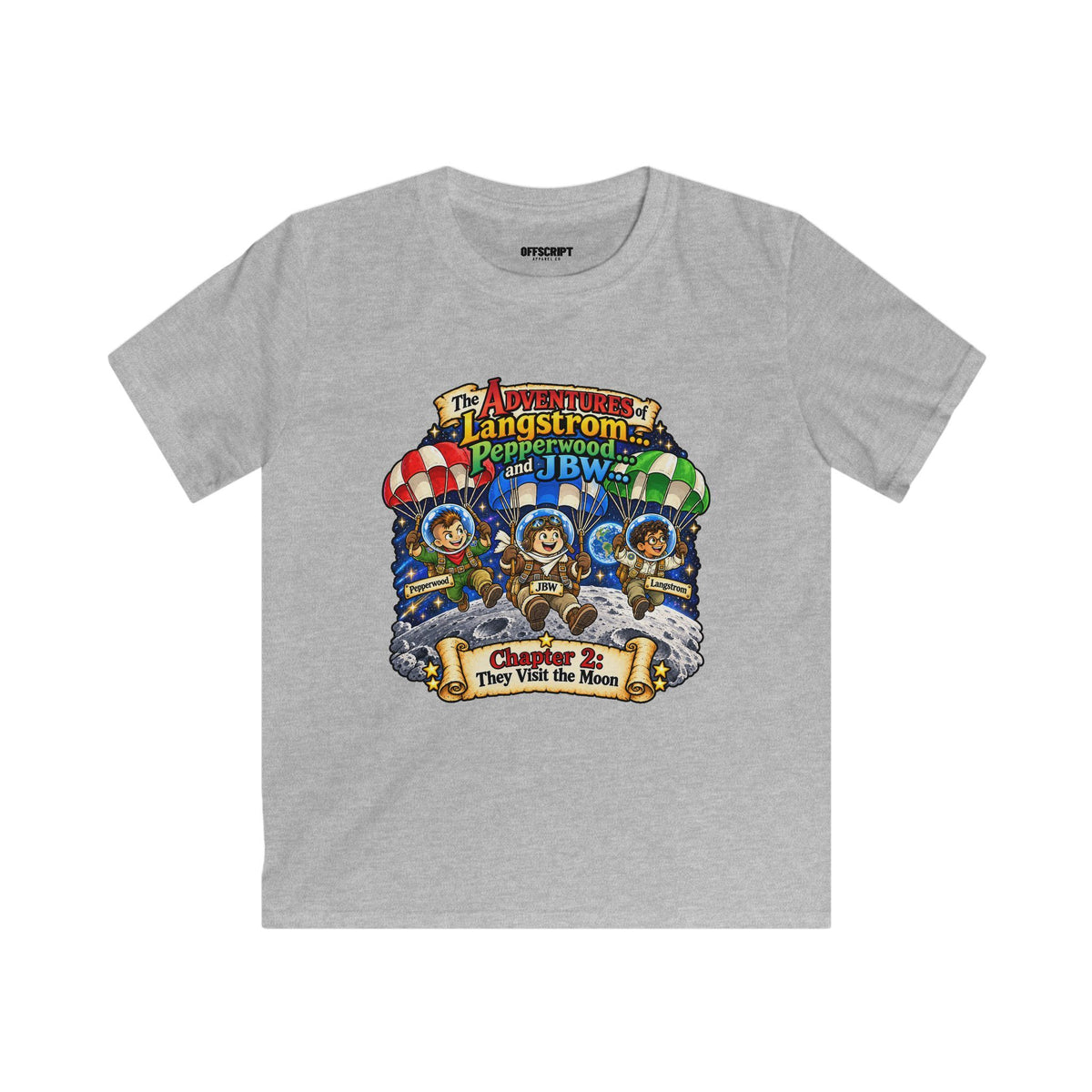 Kids Tee — The Adventures of Langstrom, Pepperwood & JBW: Chapter 2 "This Was The Moon"