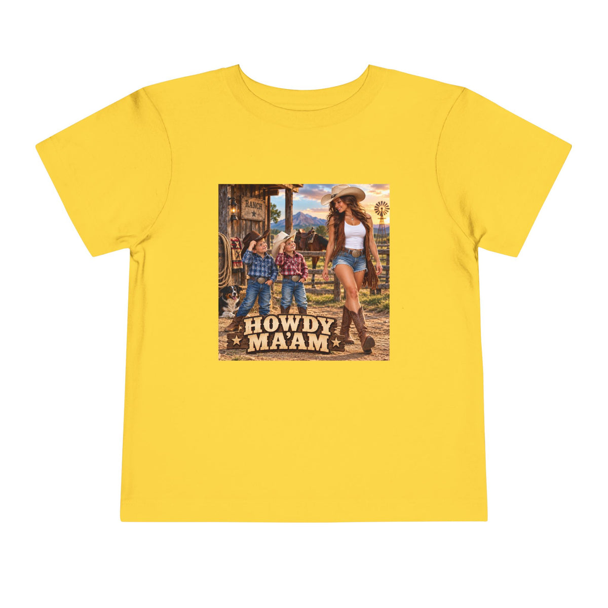 Toddler Tee — "Howdy Ma'am" Cowgirl Graphic Kids Shirt