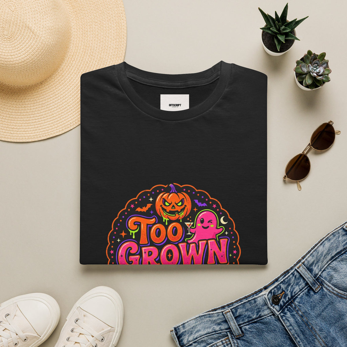 Too Grown to Boo Halloween T-Shirt — Funny Pumpkin & Ghost Graphic Tee