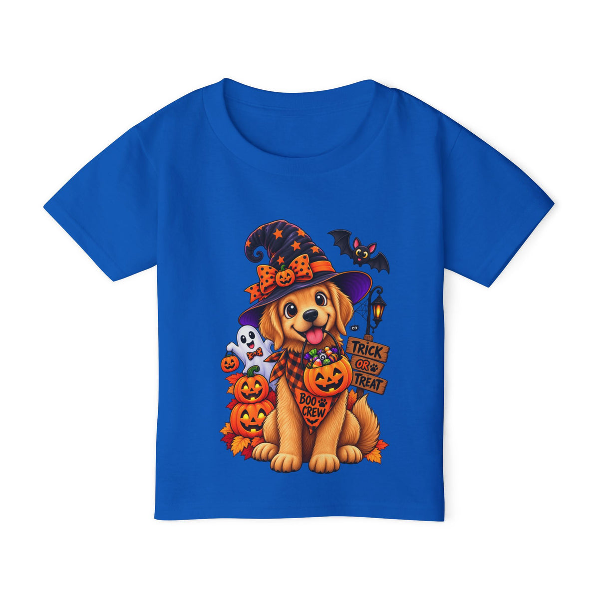 Toddler Halloween Puppy T-Shirt — Cute Witch Dog with Pumpkins & 'Trick or Treat'