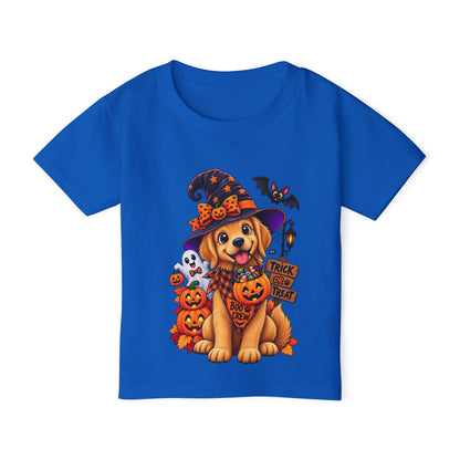 Toddler Halloween Puppy T-Shirt — Cute Witch Dog with Pumpkins & 'Trick or Treat'