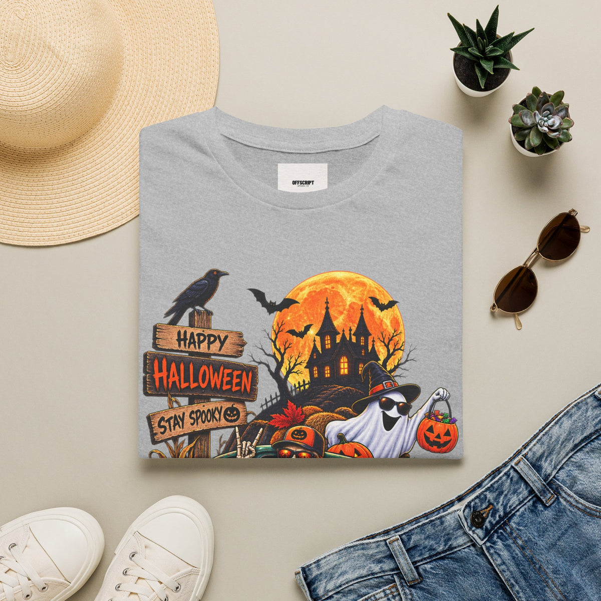 Halloween Truck T‑Shirt — "Happy Halloween, Stay Spooky" Cute Haunted Pumpkin Design