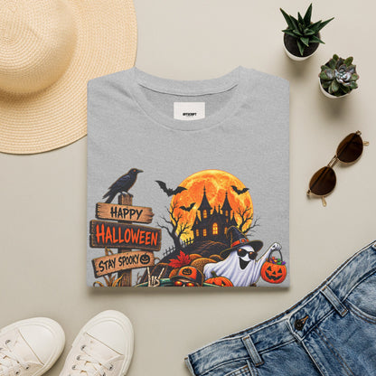 Halloween Truck T‑Shirt — "Happy Halloween, Stay Spooky" Cute Haunted Pumpkin Design