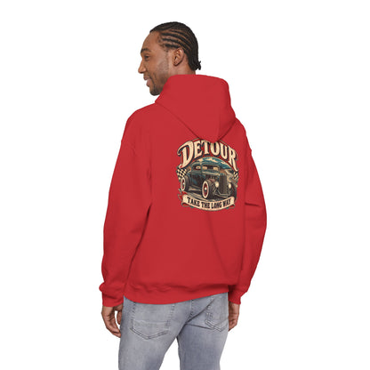 Detour Vintage Hot Rod Hoodie — "Take The Long Way" Classic Car Sweatshirt
