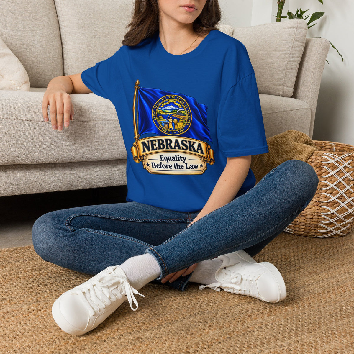 Nebraska Flag T-Shirt — State Seal ‘Nebraska: Equality Before the Law’