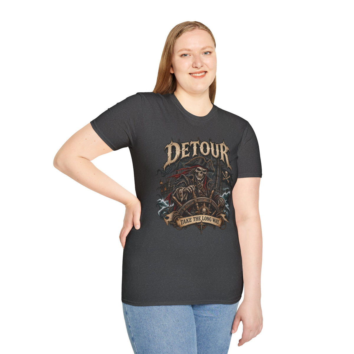 Detour Skull T-Shirt — "Take the Long Way" Vintage Biker Graphic Tee