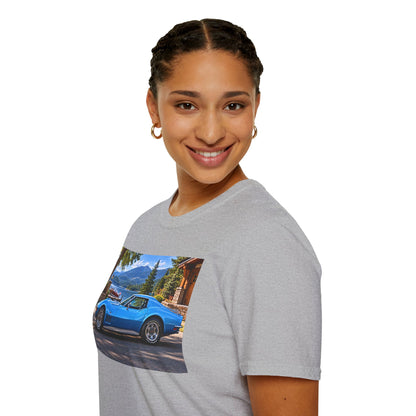 1968 Chevrolet Corvette Stingray Graphic T‑Shirt — Blue Classic Car Lakefront Print