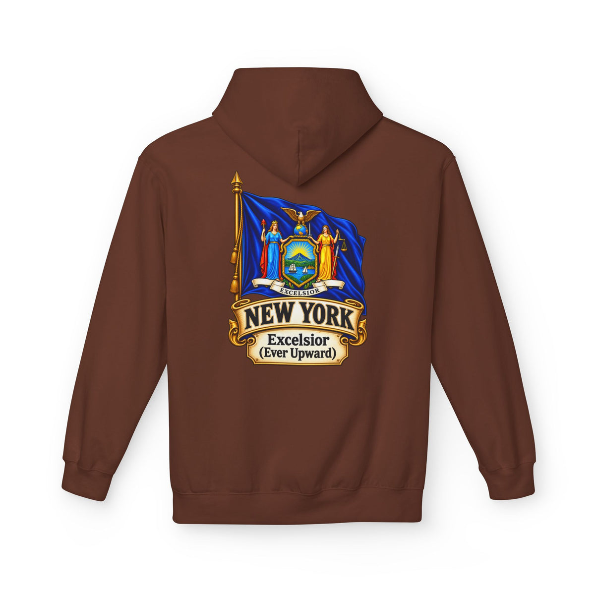 New York State Flag Hoodie – "Excelsior (Ever Upward)" Graphic Pullover