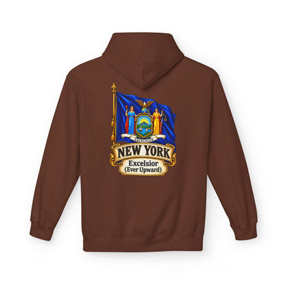 New York State Flag Hoodie – "Excelsior (Ever Upward)" Graphic Pullover