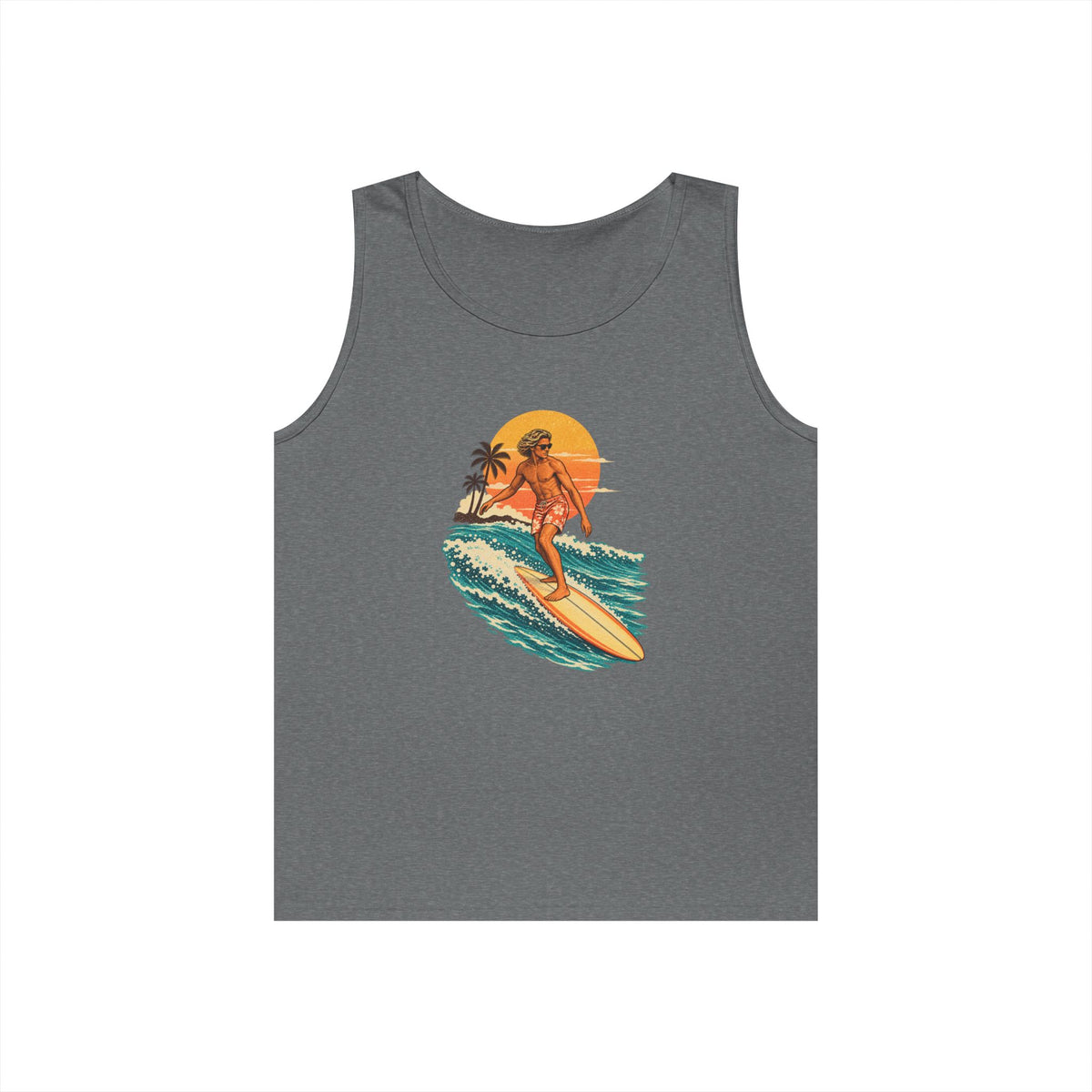 Surfing Sunset Tank — Retro Surfer Graphic Tank Top