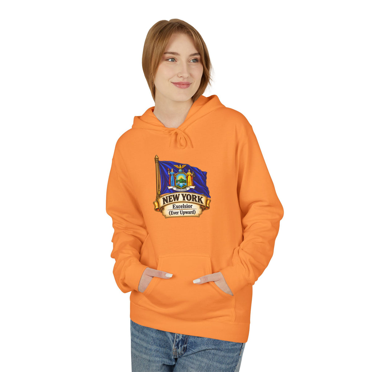 New York State Flag Hoodie – "Excelsior (Ever Upward)" Graphic Pullover