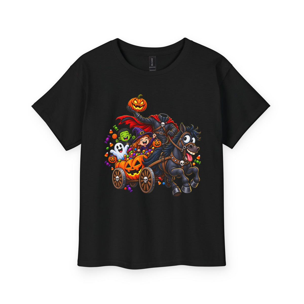 Kids Halloween Tee - Spooky Pumpkin Horse & Candy Ride Youth T-Shirt
