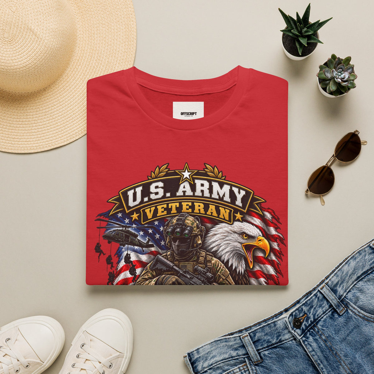 U.S. Army Veteran T-Shirt — Special Forces Eagle American Flag Design
