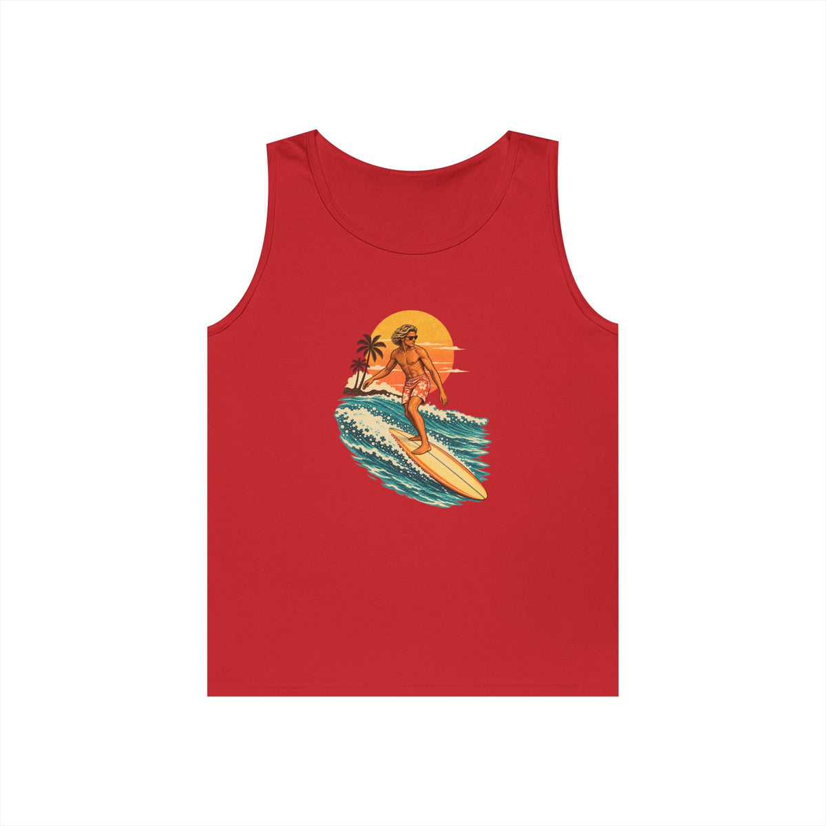 Surfing Sunset Tank — Retro Surfer Graphic Tank Top