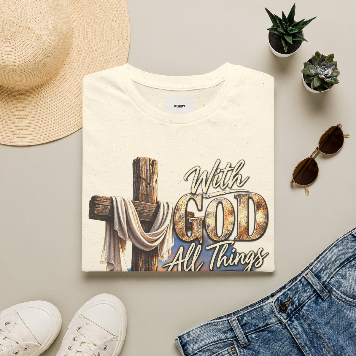 With God All Things Are Possible T‑Shirt — Christian Cross Faith Shirt