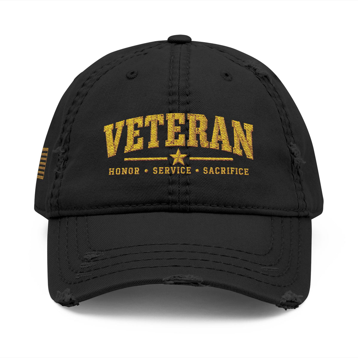 Veteran Embroidered Distressed Dad Hat — USA Honor Gratitude