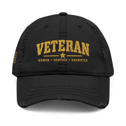 Veteran Embroidered Distressed Dad Hat — USA Honor Gratitude