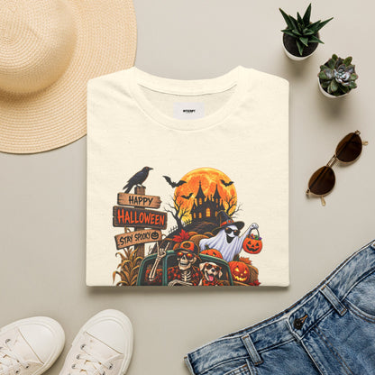 Halloween Truck Graphic T‑Shirt — Happy Halloween Ghosts & Pumpkins Design