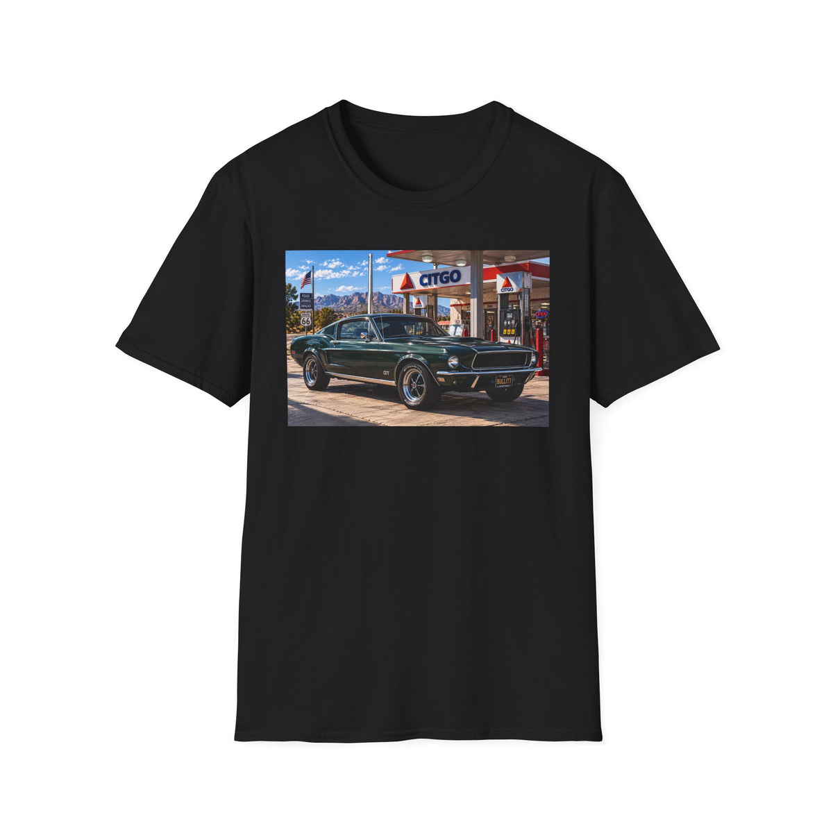 Classic Mustang Gas Station Tee — Retro Muscle Car T-Shirt