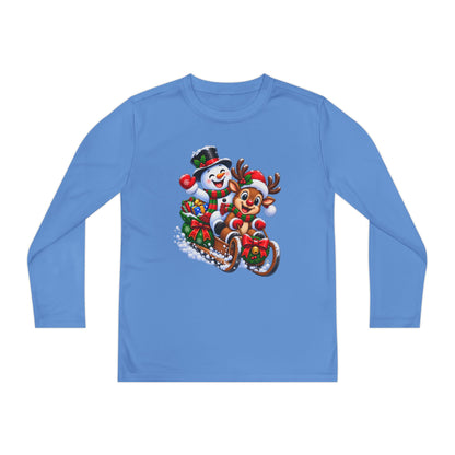 Kids' Christmas Sledding Tee — Snowman & Reindeer Holiday Long Sleeve