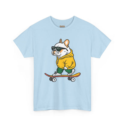 Skateboarding French Bulldog T‑Shirt – Cute Bulldog on Skateboard Graphic Tee