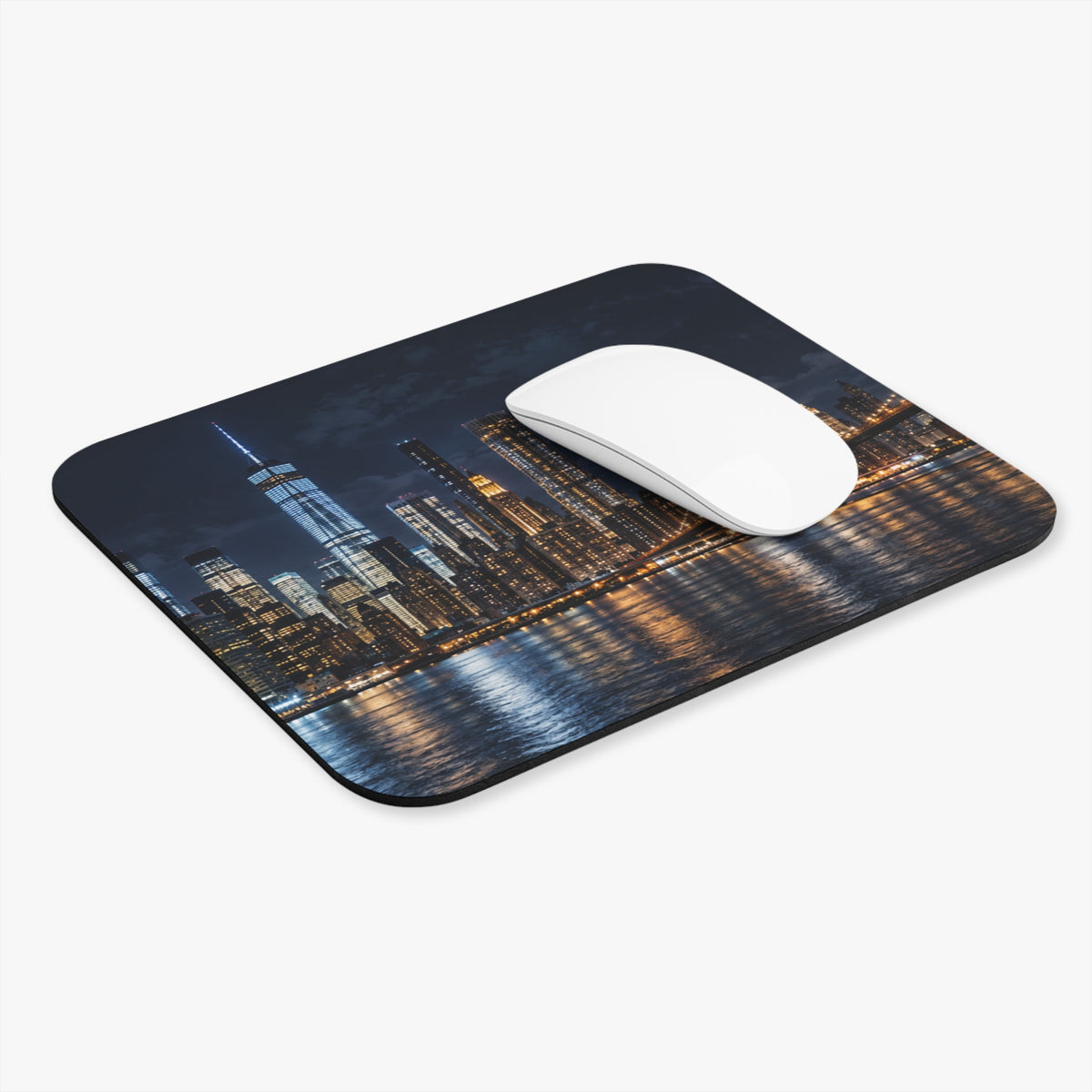 New York City Night Skyline Mouse Pad — Brooklyn Bridge Desk Mat
