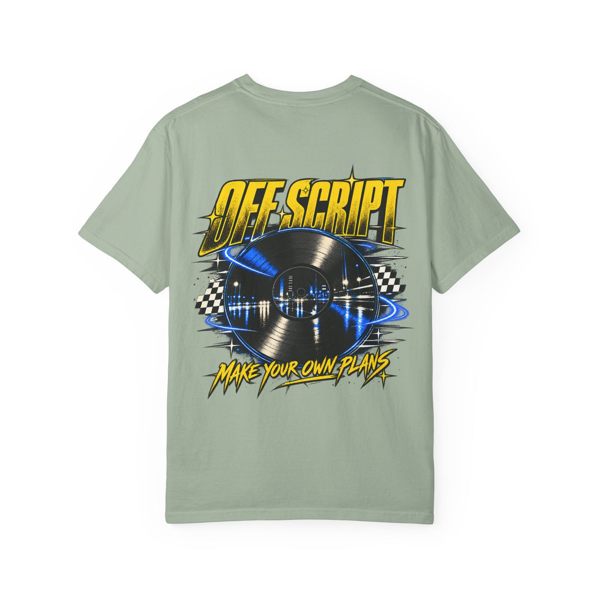 T-Shirt — Off Script Vinyl Graphic Tee: "Make Your Own Plans" Retro Racing Design