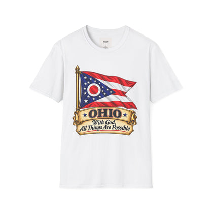 Ohio Flag T-Shirt — "With God All Things Are Possible" Patriotic Tee