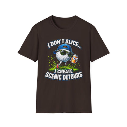 Golf T-Shirt — "I Don't Slice... I Create Scenic Detours" Funny Golfer Tee