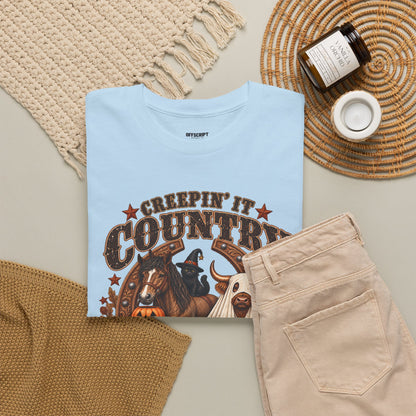 Country Halloween Tee — "Keepin' It Country Boo Y'all" Farm Animal Pumpkin T-Shirt