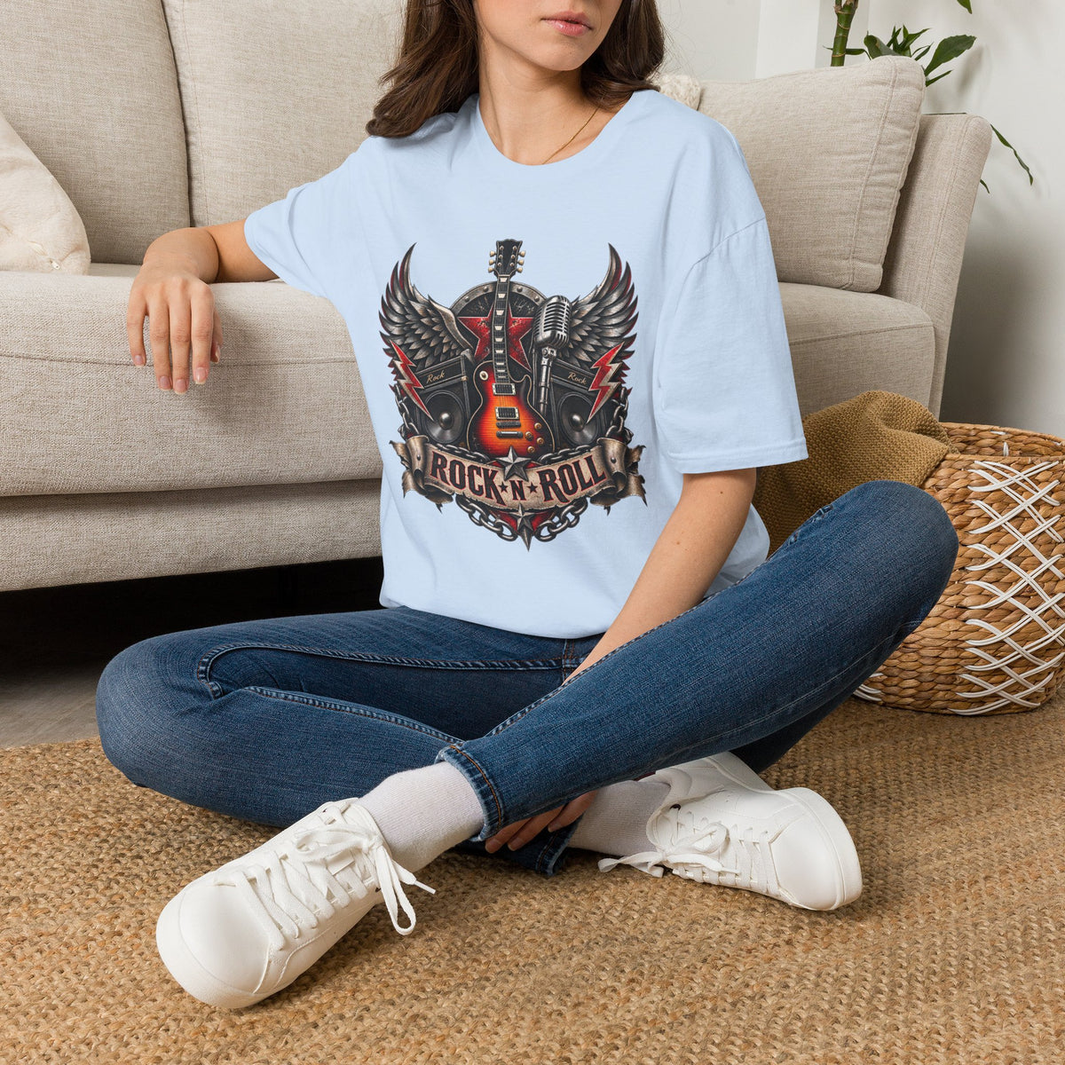 Rock 'n' Roll Guitar Tee — Vintage Winged Guitar & Microphone Design