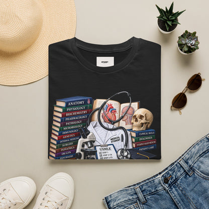 Medical Student Study Stack T‑Shirt — Anatomy, Physiology & USMLE Prep Design