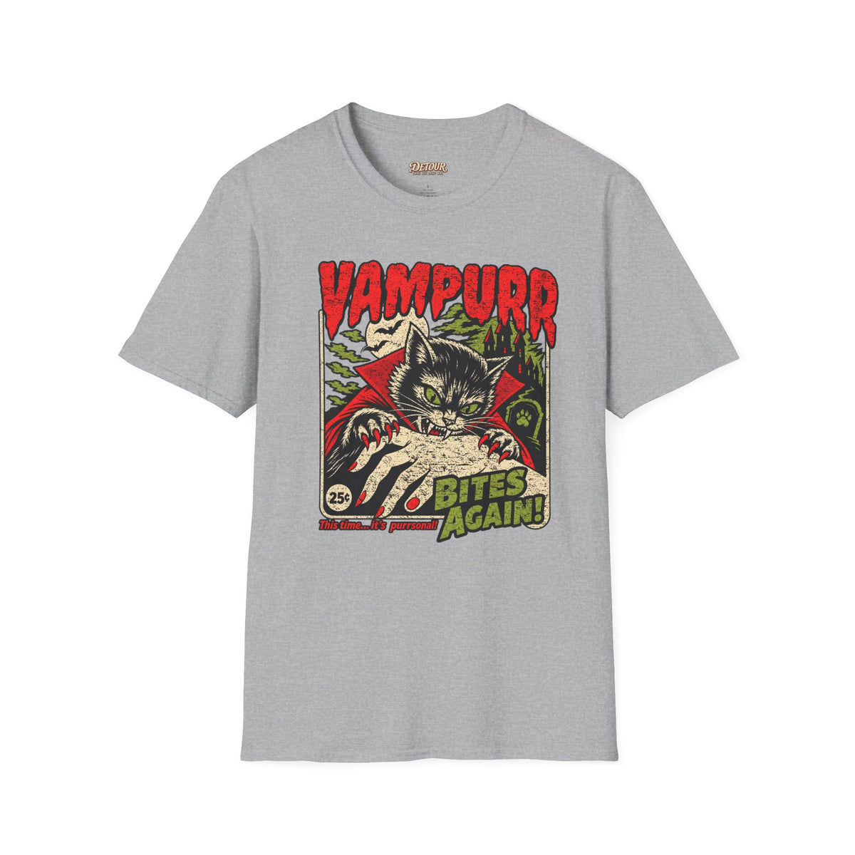 Vampurr Bites Again Cat Horror Graphic T-Shirt