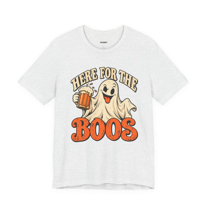 Here for the Boos Halloween T-Shirt — Ghost Drinking Beer Graphic Tee