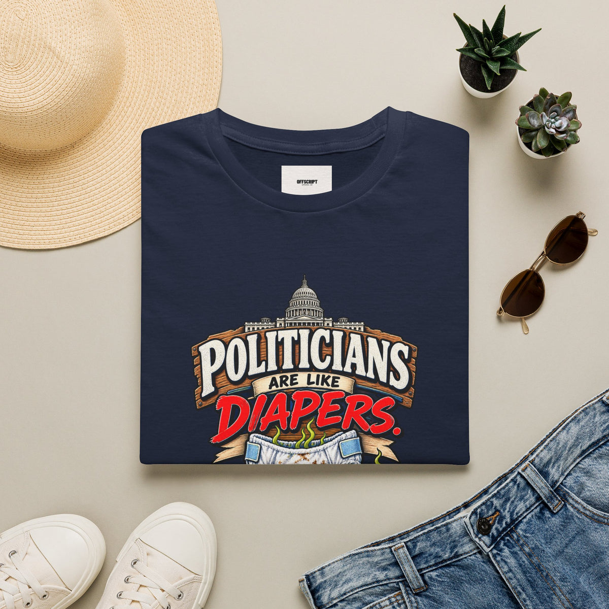 T-Shirt — 'Politicians Are Like Diapers' Funny Political Graphic Tee